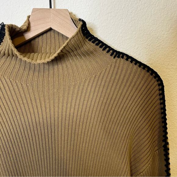 Rag & Bone Tan Ally Ingrid Whipstitch Detail Mock Neck Sweater in Khaki XS - Picture 6 of 9